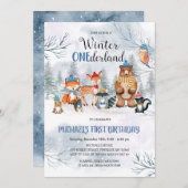 ウッドランドウィンターワンダーランド誕生日招待状 招待状 (正面/裏面)