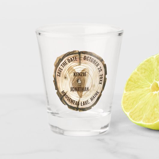 ウッドランドウェディングザデイトツリーリングや輪ハート ショットグラス (正面)