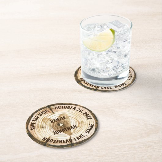 ウッドランドウェディングザデイトツリーリングや輪ハート ラウンドペーパーコースター (インサイチュ)