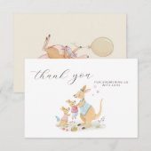 ウッドランドウォーターカラーカンガルー家族赤ちゃんシャワー サンキューカード (正面/裏面)