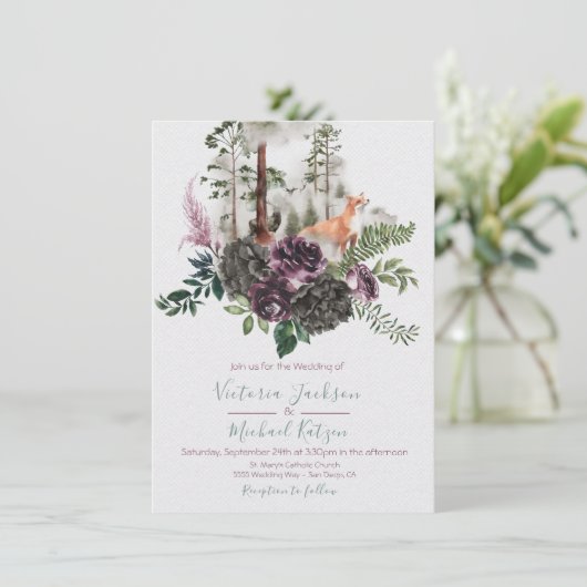 ウッドランドウォーターカラーキツネ森結婚式招待状 招待状 (スタンド正面)