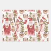 ウッドランドウォーターカラークリスマスサンタ雪だるま ラッピングペーパーシート (正面2)