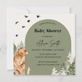 ウッドランドウォーターカラースクエアベビーシャワー招待状 ノートカード (正面)