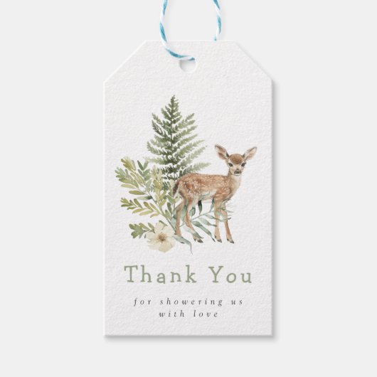 ウッドランドウォーターカラーディアベビーシャワー ギフトタグ (正面)