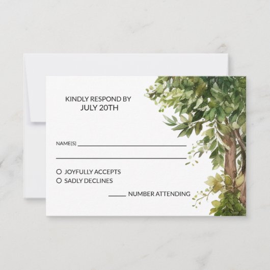 ウッドランドウォーターカラーバックヤード庭園の結婚式 出欠カード (正面)