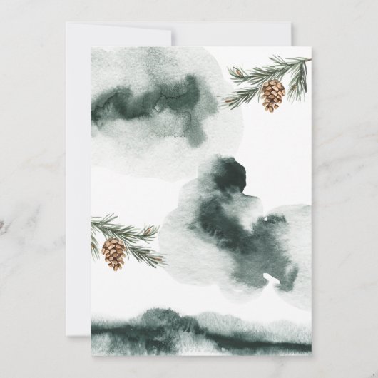 ウッドランドウォーターカラーパイン結婚フォレス 招待状 (裏面)