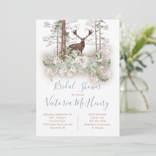 ウッドランドウォーターカラーフォレストディアブライダルシャワー 招待状 (スタンド正面)