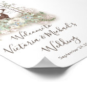 ウッドランドウォーターカラーフォレストディアーウェルカムサイン ポスター (角)