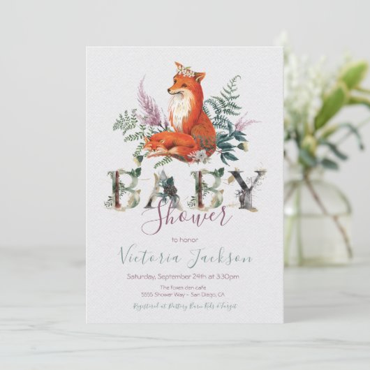 ウッドランドウォーターカラーフォレストフォックスベビーシャワー 招待状 (スタンド正面)