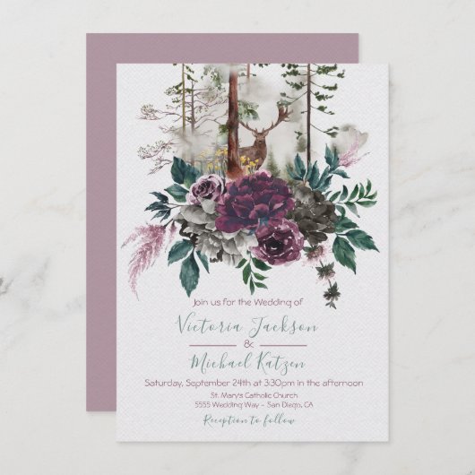 ウッドランドウォーターカラーフォレスト結婚式招待状 招待状 (正面/裏面)