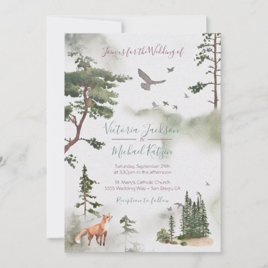 ウッドランドウォーターカラーフォレスト結婚式招待状 招待状 (正面)
