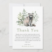 ウッドランドウォーターカラーラクーンベイビーシャワーありがとう サンキューカード (正面)