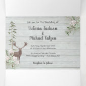 ウッドランドウォーターカラー結婚フォレストの三重インビタ 三つ折り招待状 (内部中)