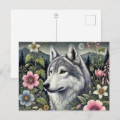 ウッドランドウルフハガキ | 森威厳のあるウルフアート ポストカード (正面/裏面)