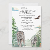 ウッドランドウルフフォレストワイルドワン誕生日 招待状 (正面)