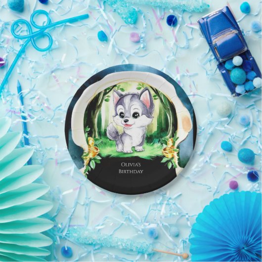 ウッドランドウルフ誕生日 ペーパープレート (パーティー)