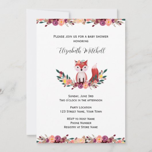 ウッドランドエレガントキツネベビーシャワー招待状 招待状 (正面)
