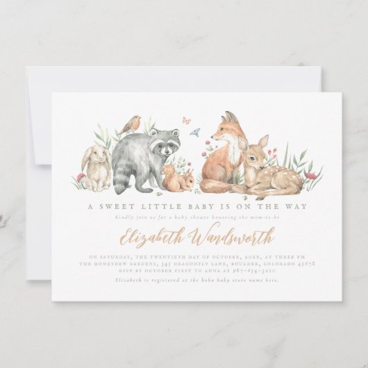 ウッドランドエレガント森林動物の赤ちゃんシャワー 招待状 (正面)