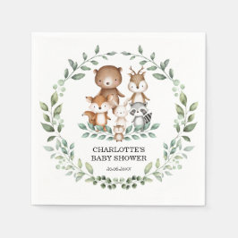 ウッドランドエレガント緑化動物編ベビーシャワー スタンダードカクテルナプキン