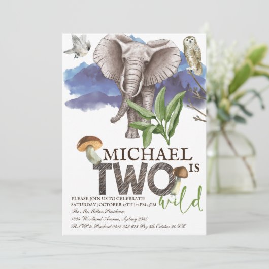 ウッドランドエレファントウォーターカラー第2誕生日 招待状 (スタンド正面)