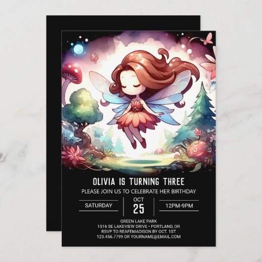 ウッドランドエンチャントフェアリー誕生日 招待状 (正面/裏面)