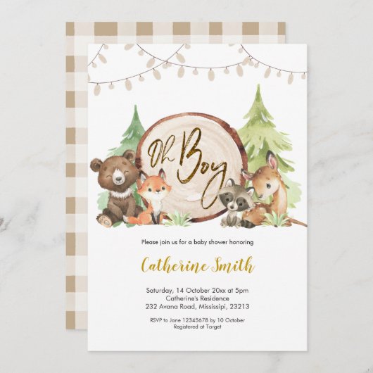 ウッドランドオボーイベビーシャワー招待状 招待状 (正面/裏面)