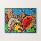 ウッドランドカラフルウォーターカラーワイルドバーズツリーハウス ジグソーパズル (横)