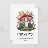 ウッドランドカラフルマッシュルームの赤ちゃんシャワー サンキューカード (正面/裏面)