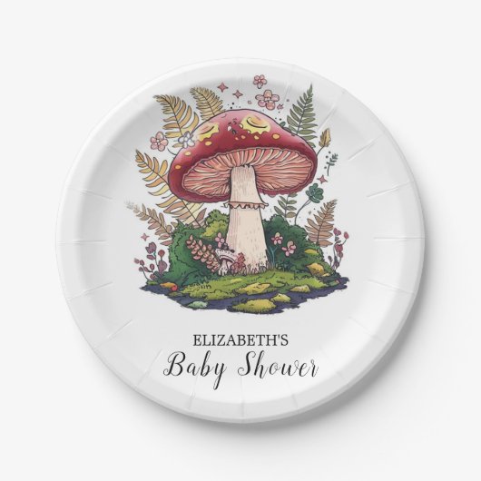 ウッドランドカラフルマッシュルームの赤ちゃんシャワー ペーパープレート (正面)