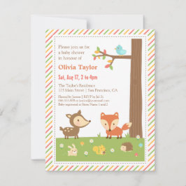 ウッドランドカラフル動物の赤ちゃんシャワー 招待状