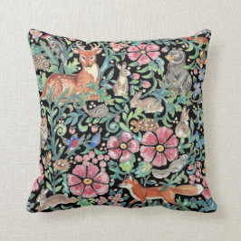 ウッドランドカラフル森林動物自然オン・ブラック クッション