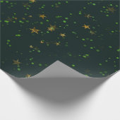 ウッドランドカリ深いグリーンスターズフォレスト金ゴールド ラッピングペーパー (角)