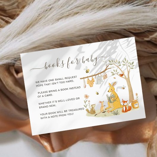 ウッドランドカンガルーの赤ちゃんシャワー用ブックス エンクロージャーカード