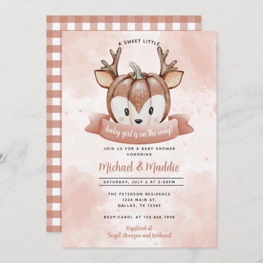 ウッドランドガールディアカボンプキンベビーシャワー招待状 招待状 (正面/裏面)