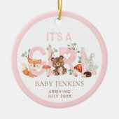 ウッドランドガールベビー発表クリスマス セラミックオーナメント (正面)