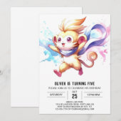 ウッドランドキッズモンキー誕生日 招待状 (正面/裏面)