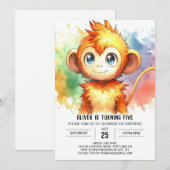 ウッドランドキッズモンキー誕生日 招待状 (正面/裏面)