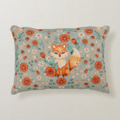 ウッドランドキツネお洒落フローラ水彩 アクセントクッション (正面)