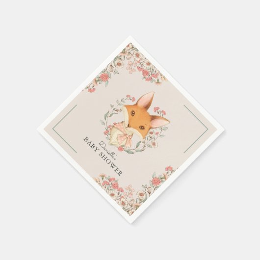 ウッドランドキツネかわいい女の子のための赤ちゃんシャワー スタンダードカクテルナプキン (角)