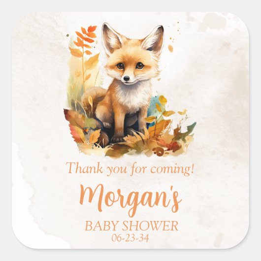 ウッドランドキツネかわいい赤ちゃんシャワーの好意 スクエアシール (正面)