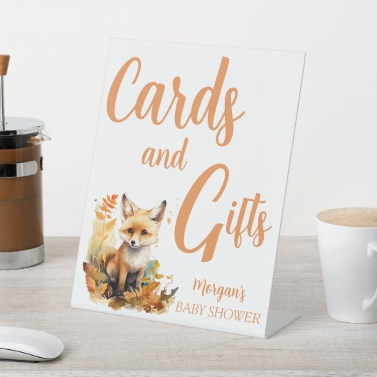 ウッドランドキツネかわいい赤ちゃんシャワーカードギフトサイン 台座サイン (インサイチュ)