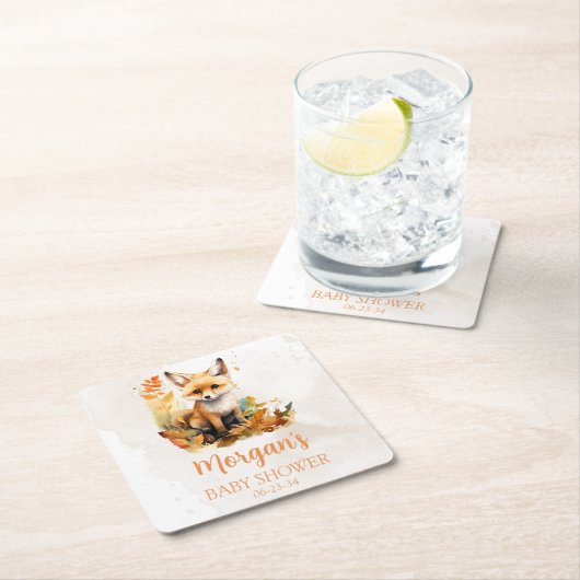 ウッドランドキツネかわいい赤ちゃんシャワー スクエアペーパーコースター (インサイチュ)
