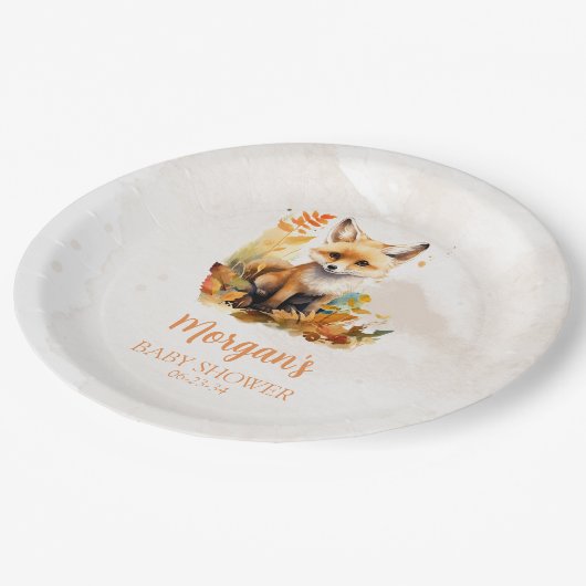 ウッドランドキツネかわいい赤ちゃんシャワー ペーパープレート (アングル)
