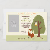 ウッドランドキツネとフクロウ*フォト*誕生日5 x 7 招待状 (正面)