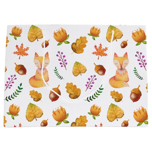 ウッドランドキツネの葉の水の色のパターン ラージペーパーバッグ (正面)