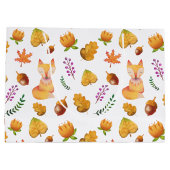 ウッドランドキツネの葉の水の色のパターン ラージペーパーバッグ (裏面)