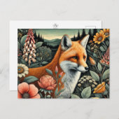 ウッドランドキツネはがき | かわいい森の動物のアート ポストカード (正面/裏面)