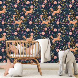 ウッドランドキツネウォーターカラーワイルドフラワーコテージコア 壁紙