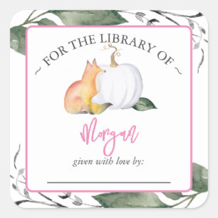 ウッドランドキツネカボチャ秋ベビーシャワー蔵書票 スクエアシール