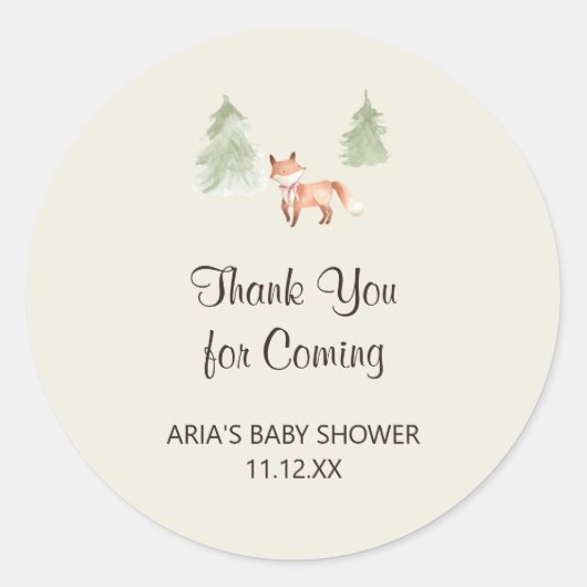 ウッドランドキツネガールベビーシャワー特典 ラウンドシール (正面)